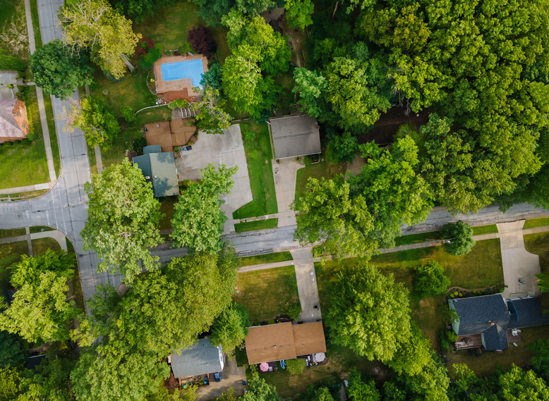 Aerial View of Small Town Houses 