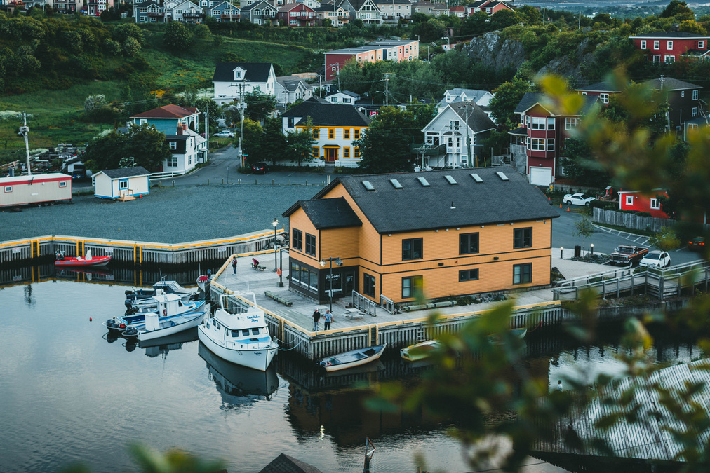 Aerial View of Houses and Boats in Quidi Vidi, St. Johns, Newfoundland, Canada 